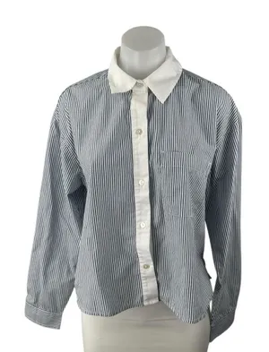 Abercrombie & Fitch Blue Seersucker Striped Long Sleeve Button Down Shirt Top S thumbnail 1
