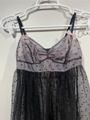 Victoria's Secret Black & Pink Sheer Polka Dot Babydoll Chemise Size Small thumbnail 2
