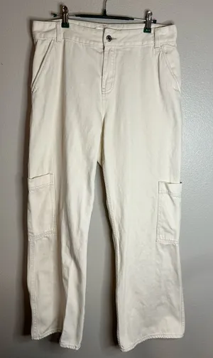 H&M Wide Leg Cream Cargo Pants Size 10 thumbnail 1