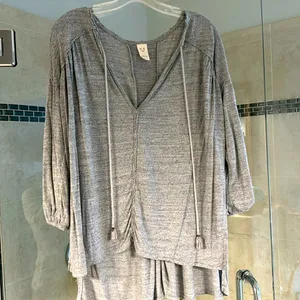 FREE‎ PEOPLE Just a Henley Oversized Tunic Tee Top Gray, small thumbnail 2