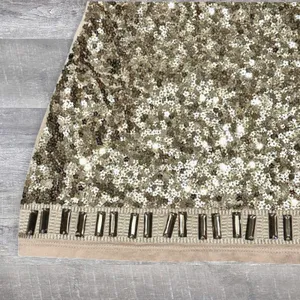 WHBM Gold Sequin Sleeveless Top Scoop Neck Womens M Tan Stretch Bling Tank thumbnail 2
