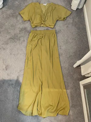 Miou Muse Two Piece Satin Set Yellow Size M thumbnail 1