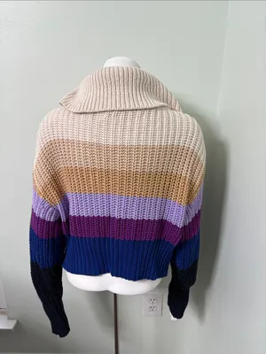 Aerie Double Zip Cardigan Sweater Color Block Purple Tan Blue Cream Size Medium thumbnail 9
