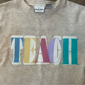 NWOT Jennifer Lauren Y2K Retro Bubble Letter Teach Academic Teacher Sweatshirt thumbnail 3
