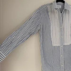 Current/Elliott Rosie Blue Striped Hi-Lo Button-Down Shirt Bib Detail Size 1 Sm thumbnail 4
