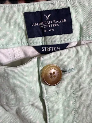 2000s vintage style American Eagle whimsical green polka dot low rise shorts thumbnail 7