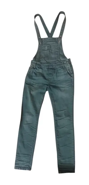 FREE PEOPLE Dark Teal Skinny Denim Overalls thumbnail 1