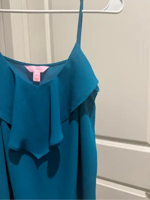 Lilly Pulitzer Women's Teal Ruffle Cami Top - Lightweight Summer Shell thumbnail 2