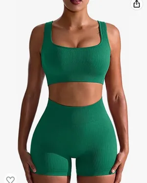 Amazon Ribbed Workout Set Green thumbnail 1