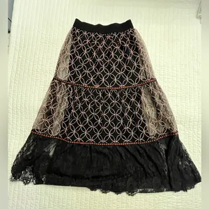 Anthropologie bl-nk embroidered chiffon and lace maxi skirt thumbnail 6