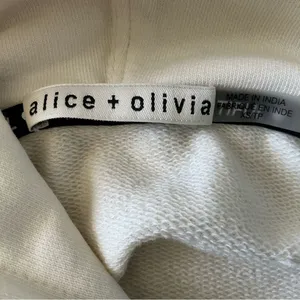 Alice + Olivia Nisa crochet sleeve pocket hoodie sweatshirt Sz XS off white thumbnail 8