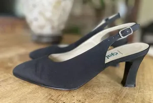GALO Italy Black Slingback Heels 37.5 | Pointed Toe Leather Sole Dressy thumbnail 1