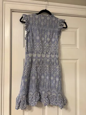 FATE Boutique Dress Small Blue w/ white embroidered flowers thumbnail 2