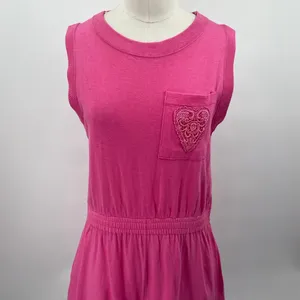 Vintage 80s Romper Embroidered Heart Pocket Sleeveless Crewneck Pink Womens M thumbnail 3