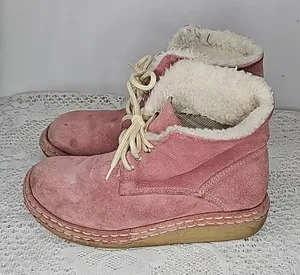 Nomadas pink leather suede faux fur lace up ankle boots booties sz 6.5 thumbnail 1