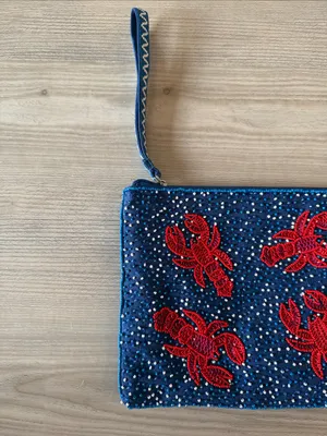 America & Beyond Beaded Navy Wristlet with Red Lobster Embroidery thumbnail 3