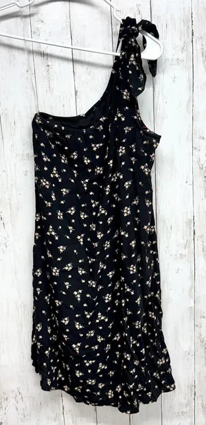 Y2K American Eagle Dress Women Size Small One‎ Shoulder Black Floral Mini Casual thumbnail 1