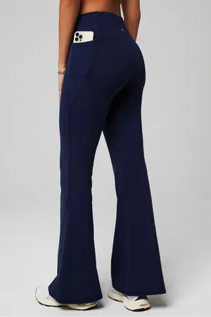 Fabletics Oasis PureLuxe High-Waisted Crossover Flare Leggings Navy thumbnail 3
