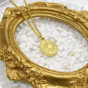 Gold Sun and Moon Oval Pendant Necklace thumbnail 3