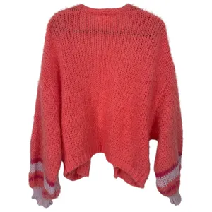 Anthropologie Striped Sleeve Open Front Cardigan Sweater Coral Pink One Size thumbnail 5