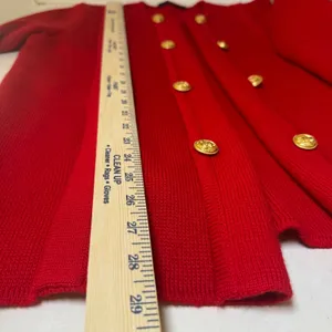 Vintage Carine‎ Paris Red Knit Wool Cardigan Jacket Gold Anchor Buttons Womens L thumbnail 9