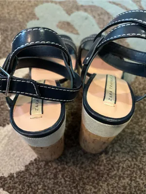 Zara Navy Blue Strappy Cork Platform Wedge Sandals thumbnail 5