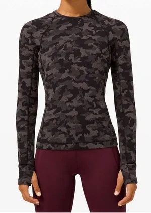 Lululemon Runderful Long Sleeve – Heritage Camo Jacquard Black Lunar Rock Size 4 thumbnail 1