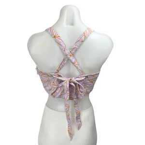 Jonathan Simkhai Tilly Purple Gold Floral Sleeveless Tie Back Cami Crop Top Sz M thumbnail 4