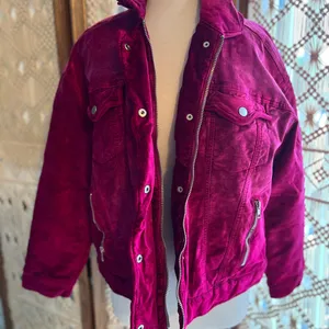 Free People Hot Pink Velvet Trucker Jacket Oversized thumbnail 1