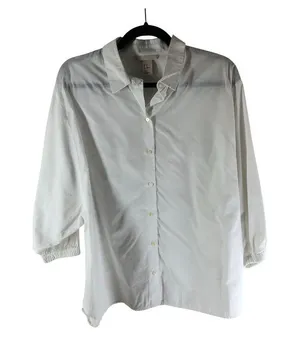 H&M White Button-Up Blouse With 3/4 Sleeves Womens Size 12 Dolman Sleeve thumbnail 1