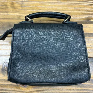 Black Textured Faux Leather Small Satchel Handbag Purse 8 x 6.5 Inch thumbnail 10