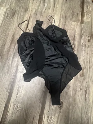 Vintage 90s Victorias Secret Black Satin Chiffon Ruffle Teddy Bodysuit Medium thumbnail 7