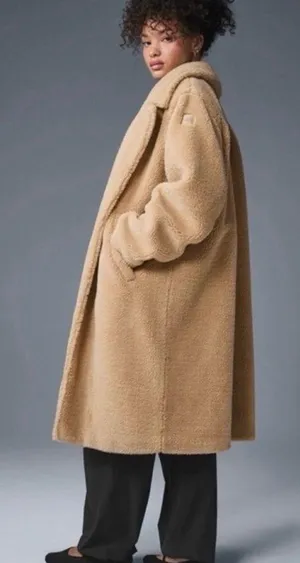 Alo Yoga Oversized Sherpa Trench Coat In Camel Teddy Jacket Size Small thumbnail 2