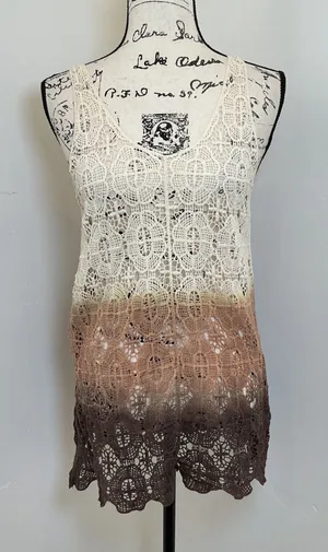 Coco‎ + Carmen Crochet Lace Tank Top Womens S/M Brown Ombre Boho Excellent thumbnail 1