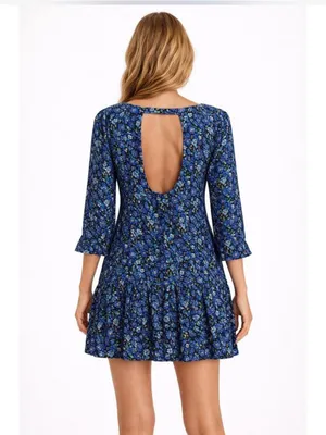 Free People Women’s XS The Avenue Mini Dress Floral Printed Ruffle Scoop Neck thumbnail 2