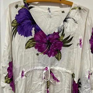 Floral Print Women's Top - Purple and White thumbnail 3