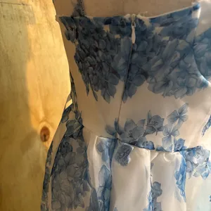 Sleeveless Chiffon Blue Floral Print Cocktail Party Corset Dress Sz M thumbnail 4