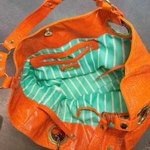 Steve Madden Slouchy Hobo Shoulder Bag XL Tangerine Croc Embossed thumbnail 2
