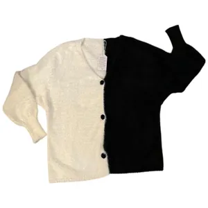 Black White Colorblock Fuzzy Cardigan Sweater Size XL Oversized Drop Shoulder thumbnail 8