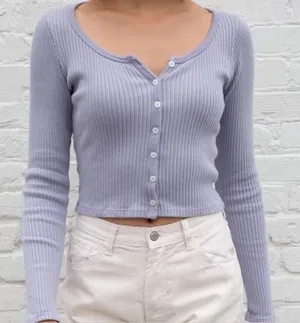 Brandy Melville Zelly Top Lavender Purple Ribbed Button Down Long Sleeve Medium thumbnail 1