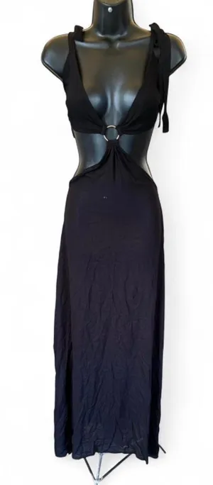 Nasty Gal black maxi dress with cut out detail and tie up straps. Size: S #goth #party #eveningwear thumbnail 1