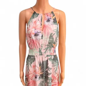 Guess multicoloured floral maxi dress Size S. Lightweight halter maxi with a tropical floral print. Blush pink and soft green tones. Elastic waist for a flattering fit. Sleeveless and flowy for warm days. thumbnail 3