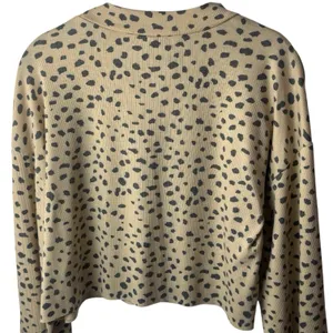 Beach Riot Ava Cropped Sweatshirt Taupe Spot Ribbed Long Sleeve Coastal Chic M thumbnail 6