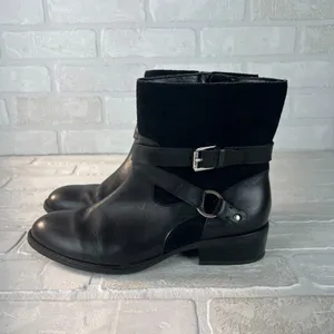 Ralph Lauren Makalia Boots Womens 8 Black Leather Suede Ankle Zip Buckle‎ Riding thumbnail 5