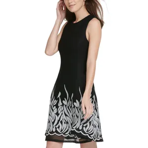 NWT DKNY Embroidered Mesh Sleeveless Fit Flare A-line Dress Black / Ivory 2 thumbnail 2