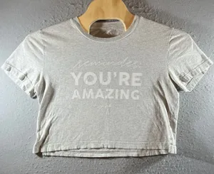 1440 | PINK Victoria's Secret You're Amazing Graphic Crop Tee Gray‎ Womens M thumbnail 1