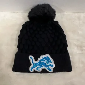 National Football League Detroit lions Black Knit Beanie with Blue Sequin Lion logo! thumbnail 5