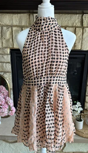 NWOT Anthropologie Maeve Polka Dot Halter Dress with bow in back, size XS petite thumbnail 1