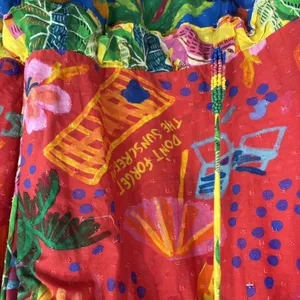 Farm Rio Dress Size Large Tiered Maxi Beaded Mixed Print Floral Anthropologie thumbnail 7