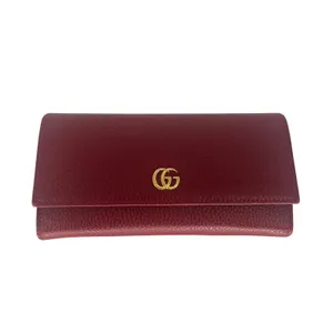 Gucci GG Marmont Continental‎ Wallet Hibiscus Red Pebbled Leather Wallet thumbnail 6